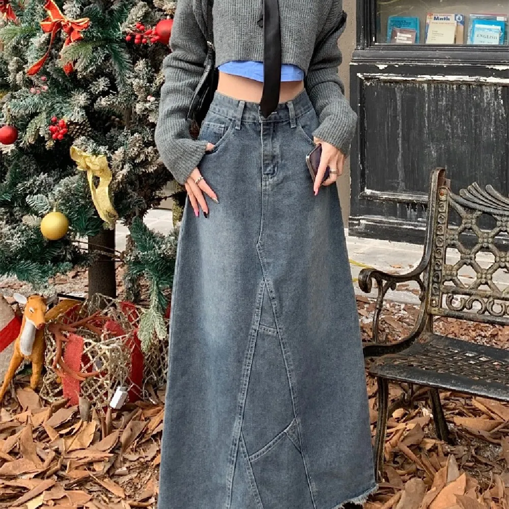 High-waisted Skinny Denim Skirt Girl - Blue - View 1