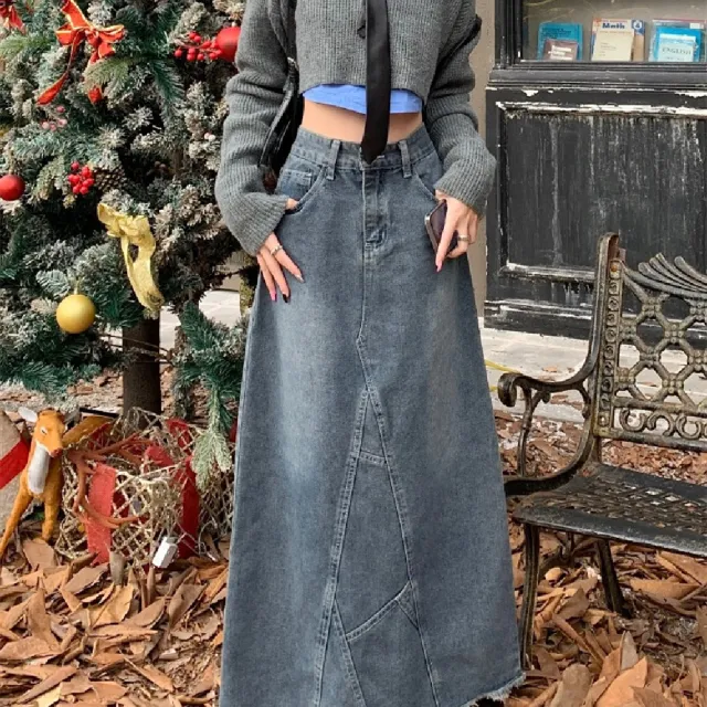 High waisted Skinny Denim Skirt Girl Blue - Shop at LoveMi