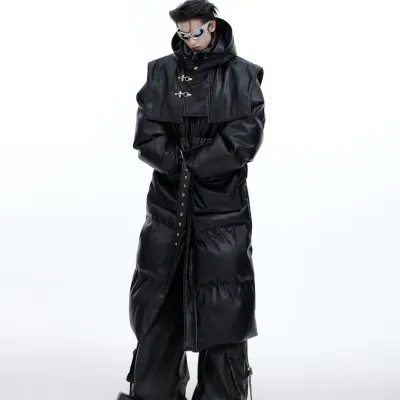 Hooded Shawl Thickened Leather Cotton Jacket