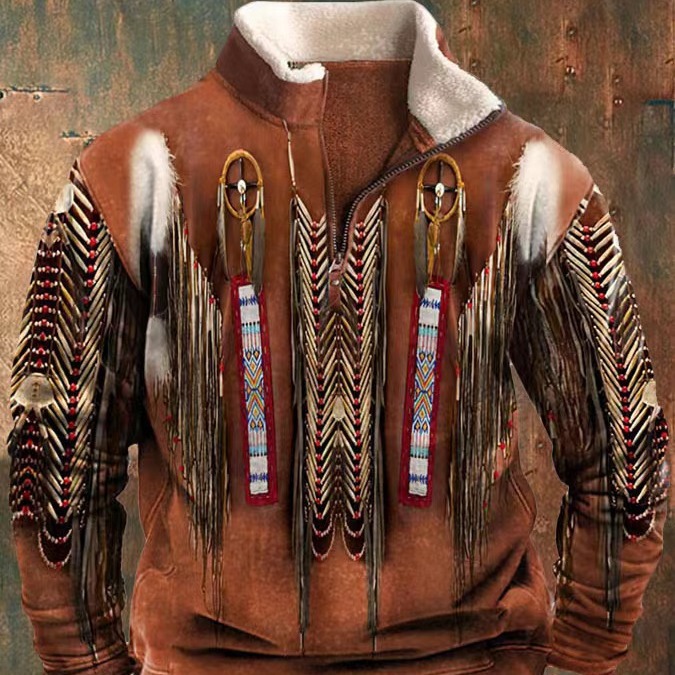 Men's Long Sleeved Half Zipper Printed Casual