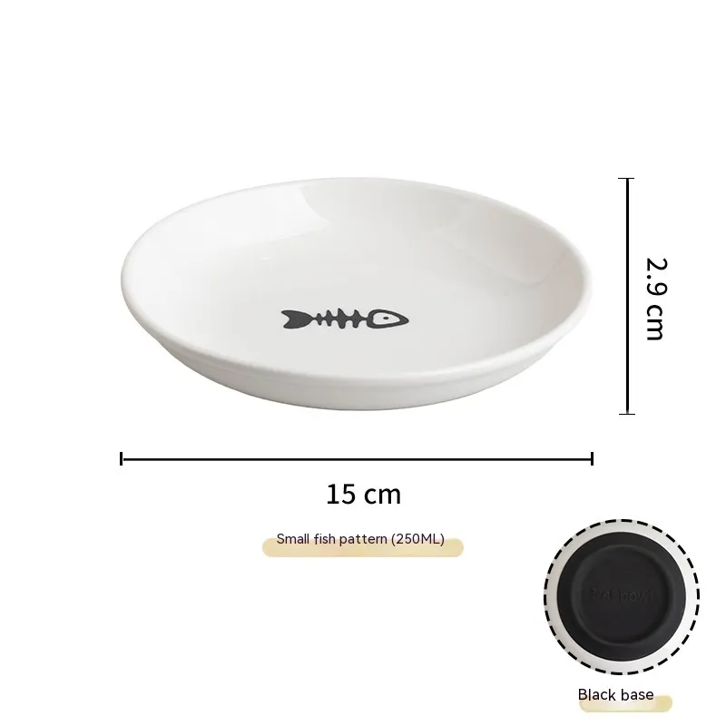 Silicone Non-slip Ceramic Cat Plate Pet - Fishbone Plate Black Silicone