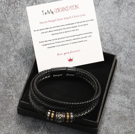 Stainless Steel Multi layer Woven Bracelet Titanium Leather Lettering Gift Suit Stainless Steel 4 - Shop at LoveMi