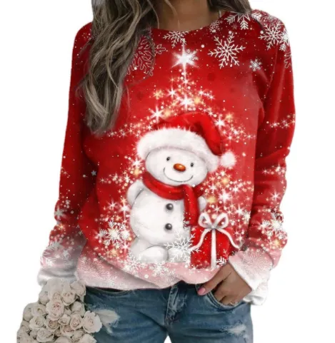 Christmas Women's Sweater 3D Digital Printing Cute Snowman Model 1 2 - Shop at LoveMi