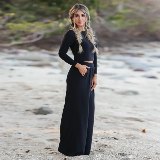 New Short sleeved T shirt And Trousers Two piece Set Suit Black Long Sleeve - Shop at LoveMi
