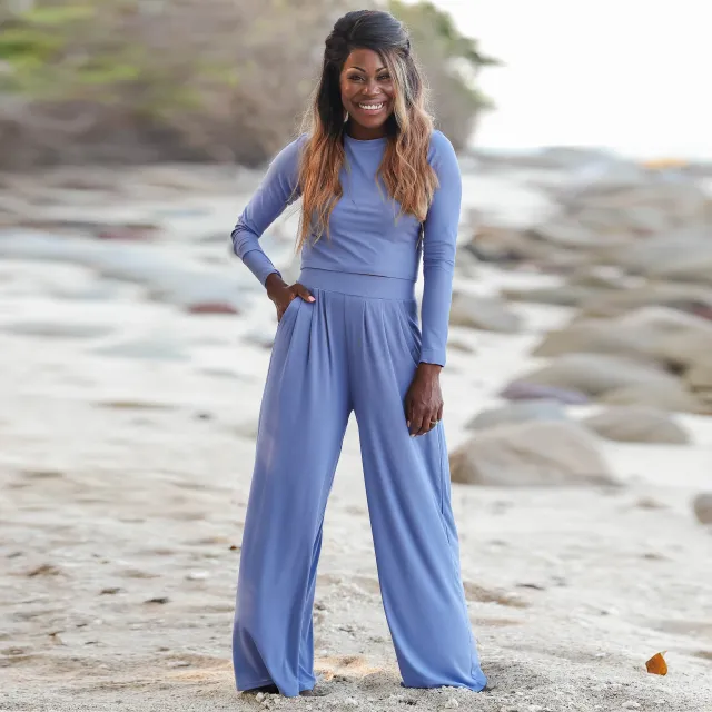 New Short sleeved T shirt And Trousers Two piece Set Suit Blue Long Sleeve - Shop at LoveMi