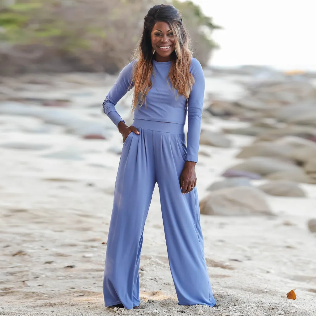 New Short-sleeved T-shirt And Trousers Two-piece Set Suit - Blue Long Sleeve