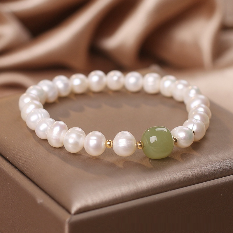 Natural Freshwater Pearl Grace Female Ethnic Style Hetian Jade Lucky Bracelet