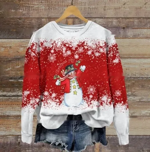 Autumn And Winter Ladies Funny Print Christmas Holiday Casual Round Neck Sweater W4020 - Shop at LoveMi