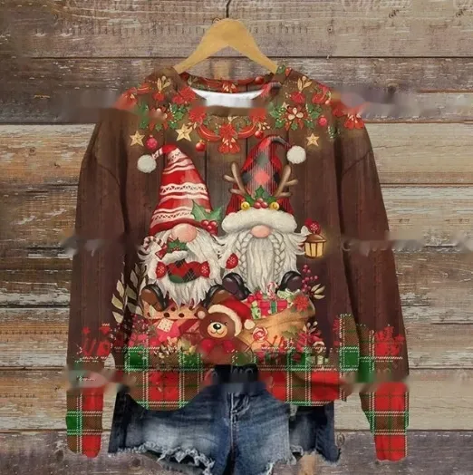 Autumn And Winter Ladies Funny Print Christmas Holiday Casual Round Neck Sweater W4016 - Shop at LoveMi