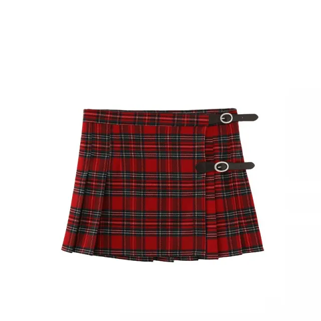 American Pleated Skirt Bm Half Body High Waisted Plaid Short Skirt Red - Shop at LoveMi