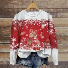 Autumn And Winter Ladies Funny Print Christmas Holiday Casual Round Neck Sweater - W4017-3Xl - View 1