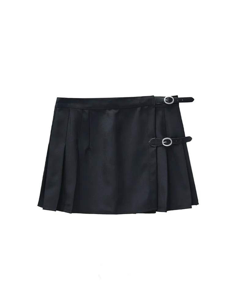 American Pleated Skirt Bm Half Body High Waisted Plaid Short Skirt - Black