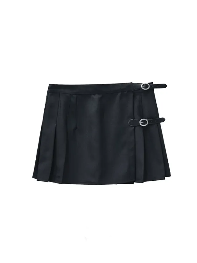 American Pleated Skirt Bm Half Body High Waisted Plaid Short Skirt Black - Shop at LoveMi
