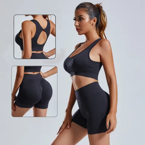 2pcs Yoga Set Women's Vest and Shorts Tracksuit Seamless