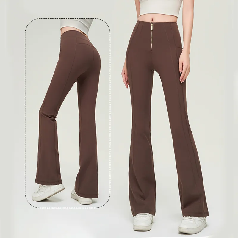 High Waist Zipper Bell-bottom Trousers for Women Slimming Butt