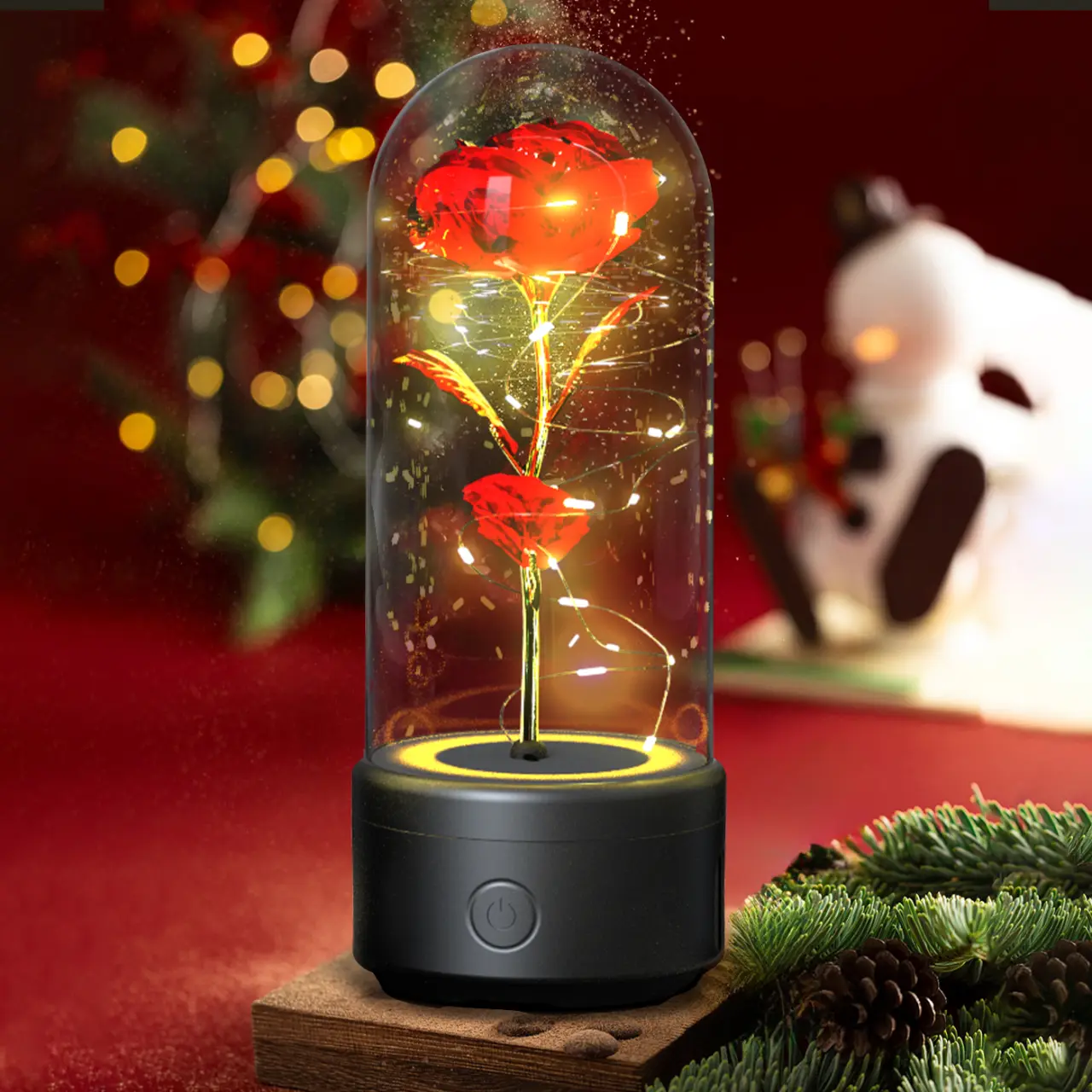 Creative 2 in 1 Rose Flowers LED Light and Bluetooth-compatible Speaker