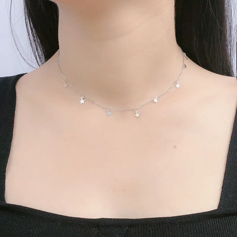 S925 Silver Star Tassel Necklace for Women Simple