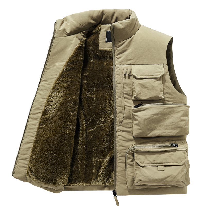 Fleece-lined Thickening Vest Multi-pocket Workwear Down Cotton-padded Vest