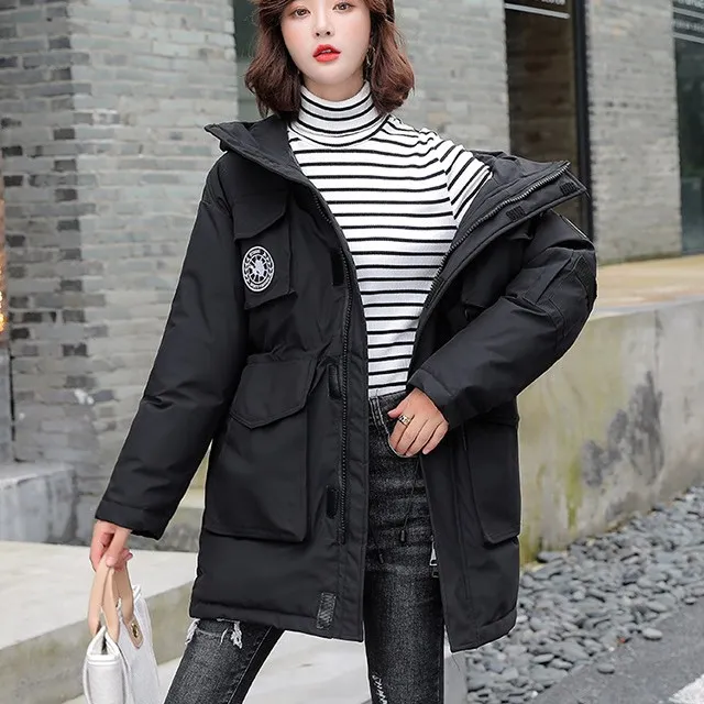 Girls' Korean style Loose Down Cotton padded Jacket Black - Shop at LoveMi