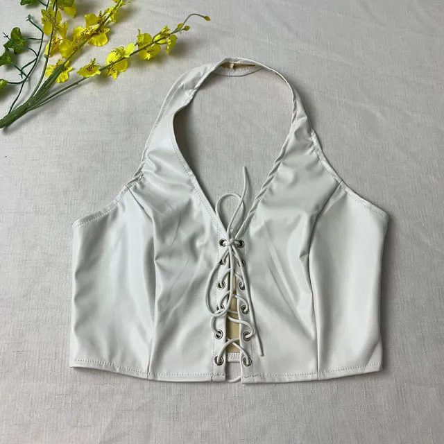 Summer New Design Feeling Hanging Neck Short Outgoing Tank Top Tan - Shop at LoveMi