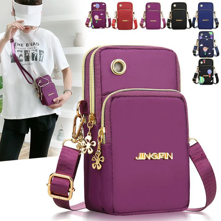 Mobile Phone Bag Women Shoulder Bag 3-layer Zipper Design