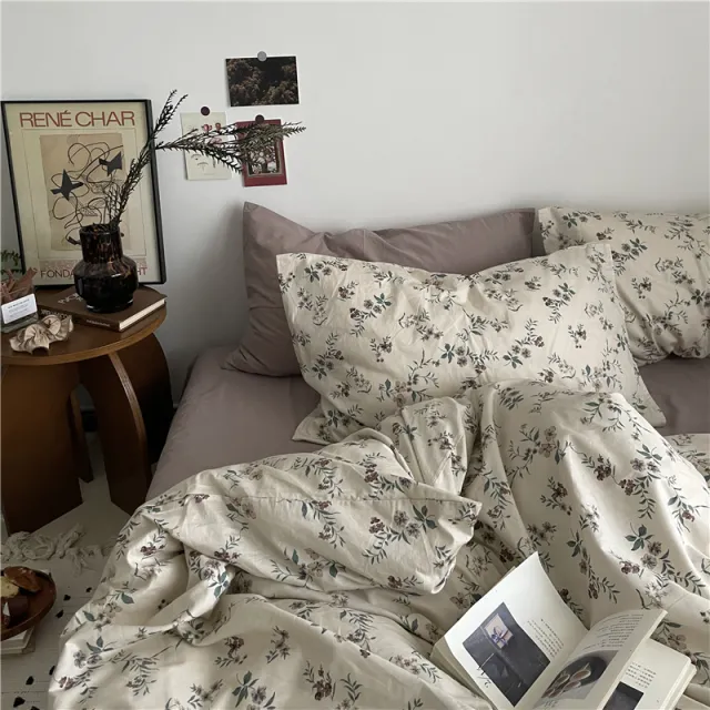 Garden Small Floral Cotton Bed 4 piece Summer Girly Bedding Set Afternoon Flower Lotus Purpl - Shop at LoveMi
