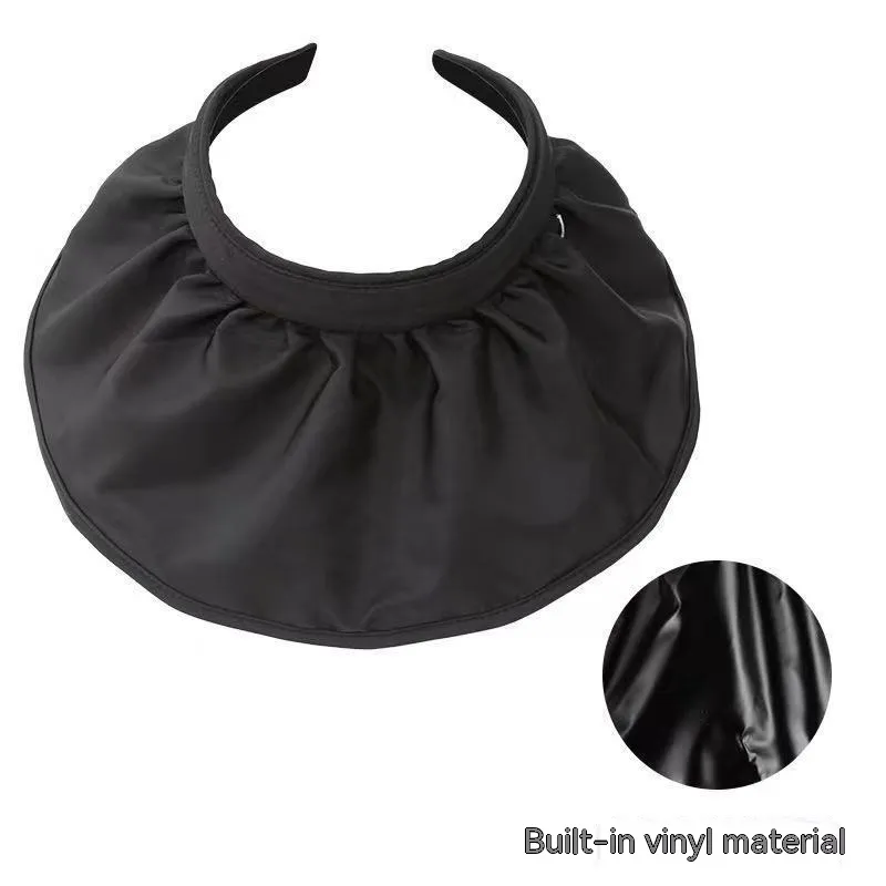 Vinyl Shell-like Bonnet Female Sunshade Foldable Wide Brim Empty Top Cap - Black
