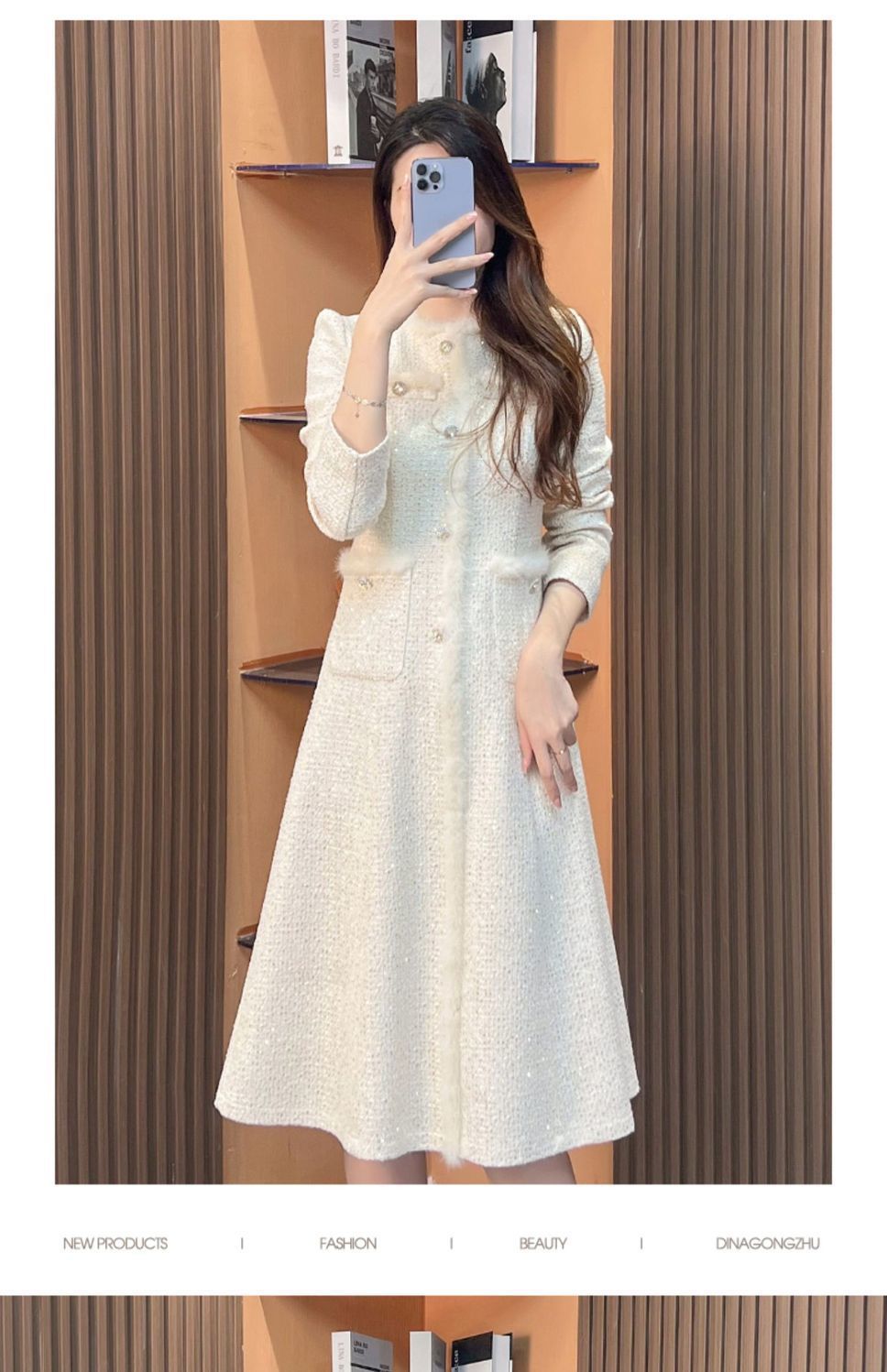 Classic Style Plush Elegant Socialite High Sense Winter Warm Long Sleeve Skirt