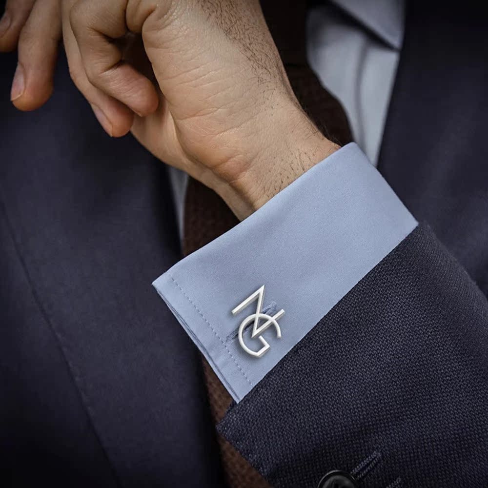 Handmade Frosted Personalized Name Abbreviation Metal Cufflinks — foto 5