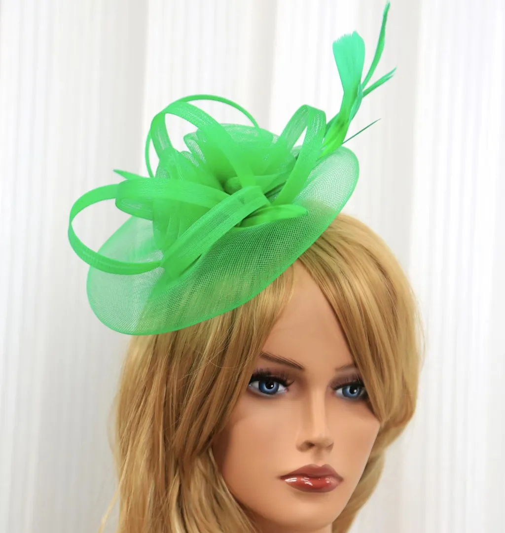 European And American Jockey Club Headdress Billycock Feather Top Hat Mesh Hat Bridal Headdress Flower Ball Party Hair Accessories - Green