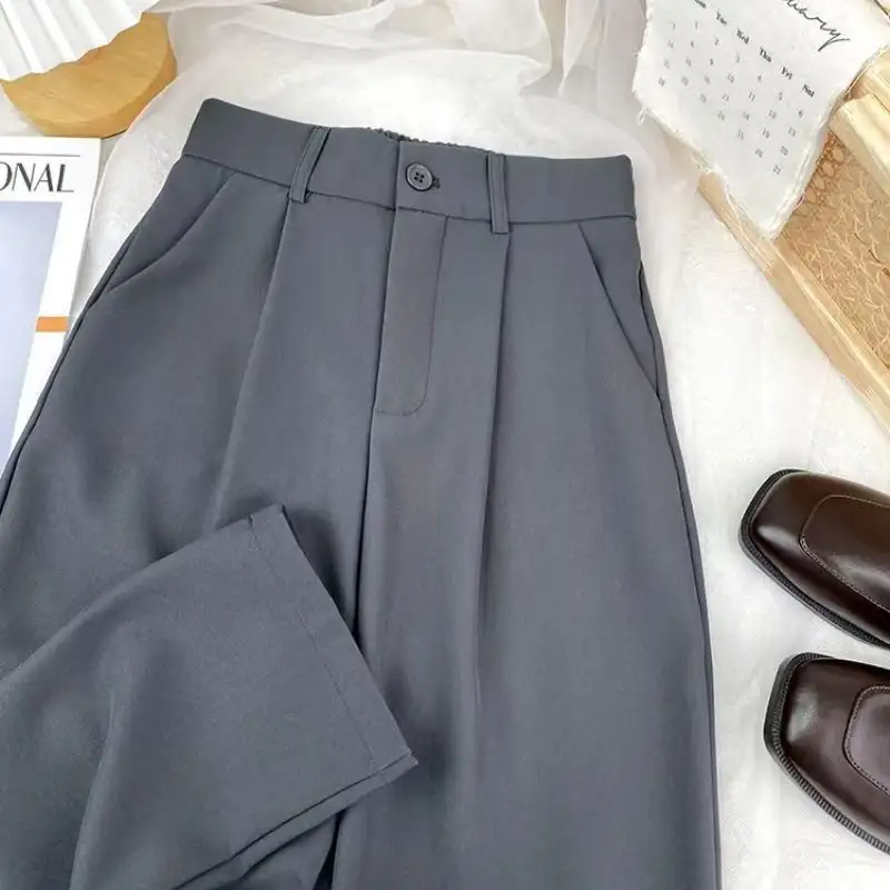 Suit Pants Women's Thin Style High Waist Wide Leg Pants Loose Straight Nine Points West Pants