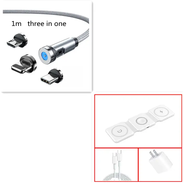 Twitch 540 Degree Rotating Single Needle Magnetic Data Cable One For Three Android Type-C Charging Cable Three In One