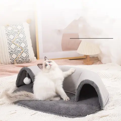 Cat Tunnel with Soft Plush Attached Mat and Hanging
