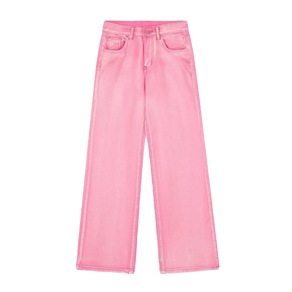 Women's Autumn Dopamine Color Retro Jeans Loose Casual Straight Leg Slimming Colored Pants - Pink