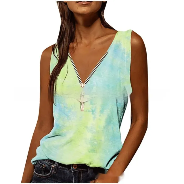 Women's V neck Zipper Pullover Print Vest Yellow - Shop at LoveMi