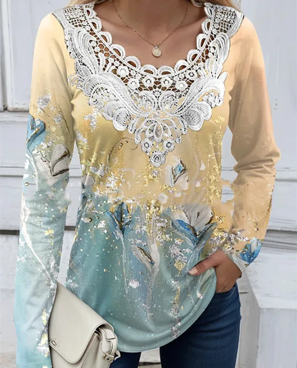 Women's Casual Round Neck Long Sleeve Pullover Print T-shirt - 6 Style - View 1