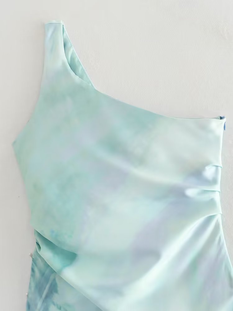 Women's Loading And Unloading Collar Pleated Silk Satin Texture Dress