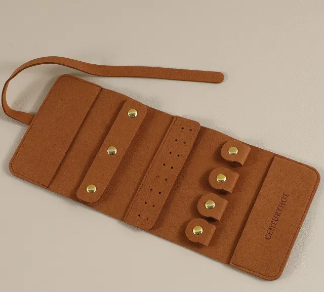 Portable And Versatile Small Jewelry Roll Earring Ring Ear Stud Necklace Watch Pouch Brown - Shop at LoveMi