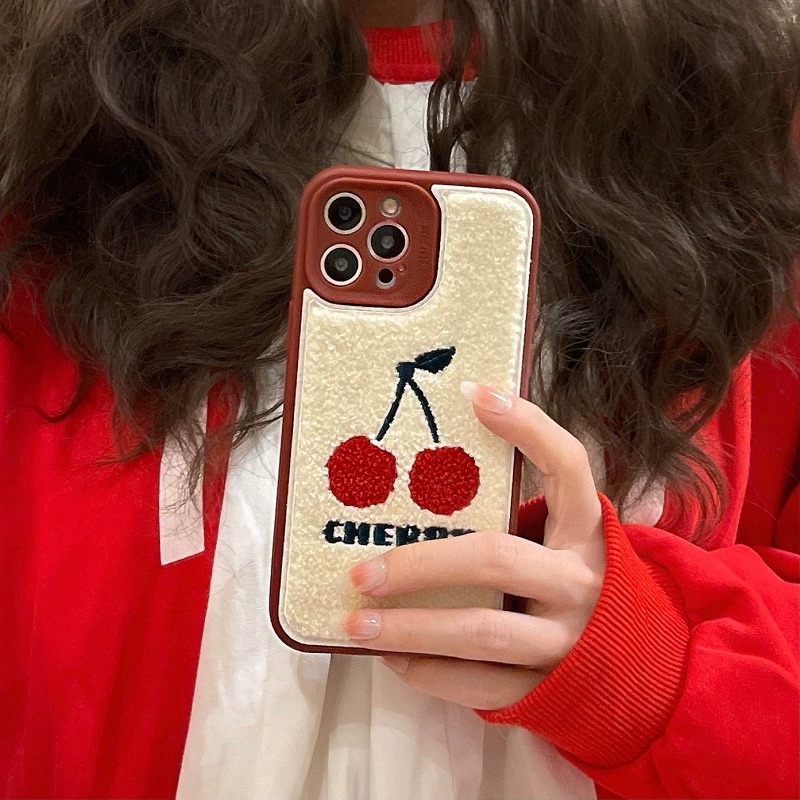 Cute Cherry Plush Lens Full Package Phone Case - Image 4