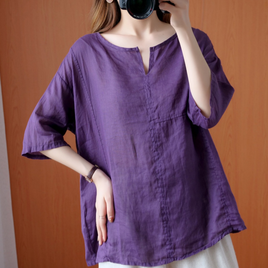 Women's V-neck Thin Shirt Artistic Retro Top