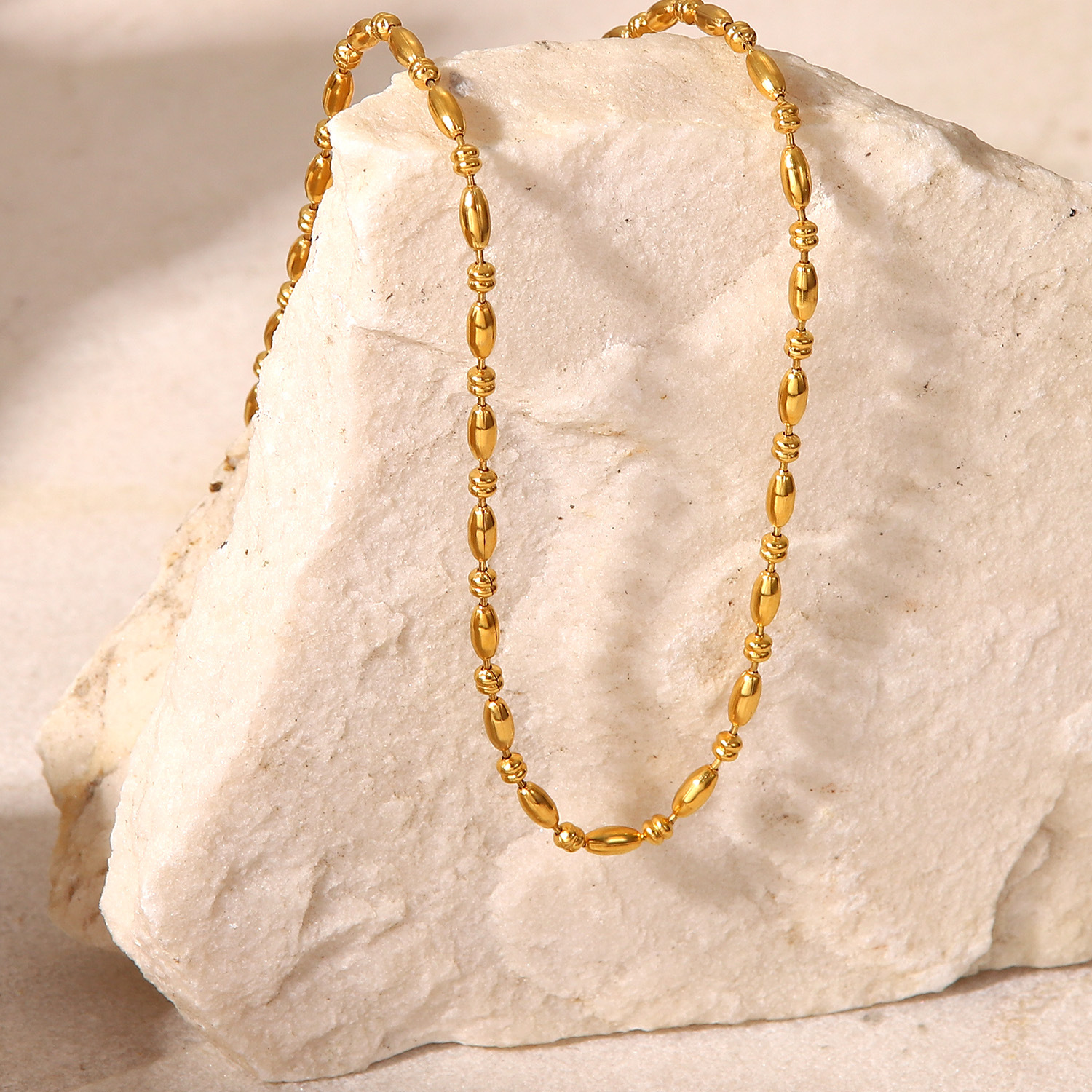 European And American Fashion Minimalist 18K Gold Plated Oval Bead Chain Necklace INS Style