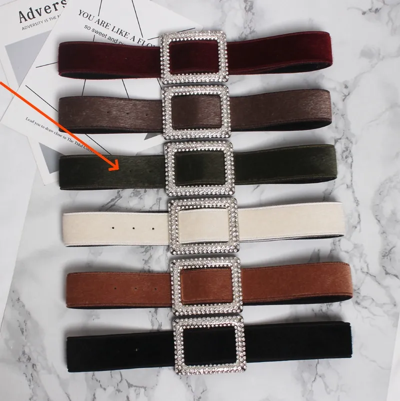 Women's Decorative Fur Wide Belt With Diamond - Army Green