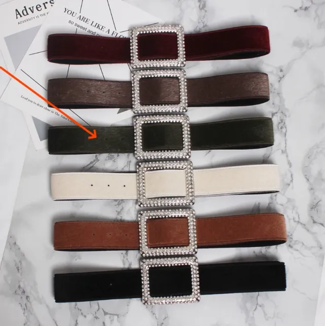 Women's Decorative Fur Wide Belt With Diamond Army Green - Shop at LoveMi