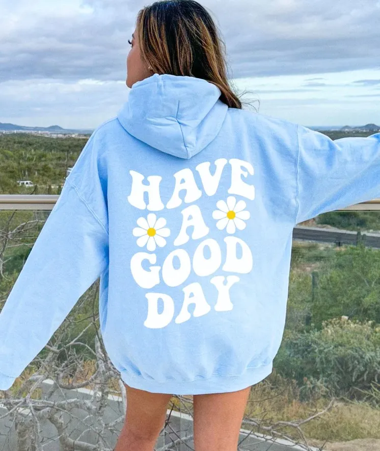 Spring And Autumn Men's Women's Hoodie Flower Print Casual Hoodie - Sky Blue