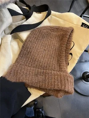 Women's Pure Color Warm Keeping Woolen Cap Scarf Brown - Shop at LoveMi