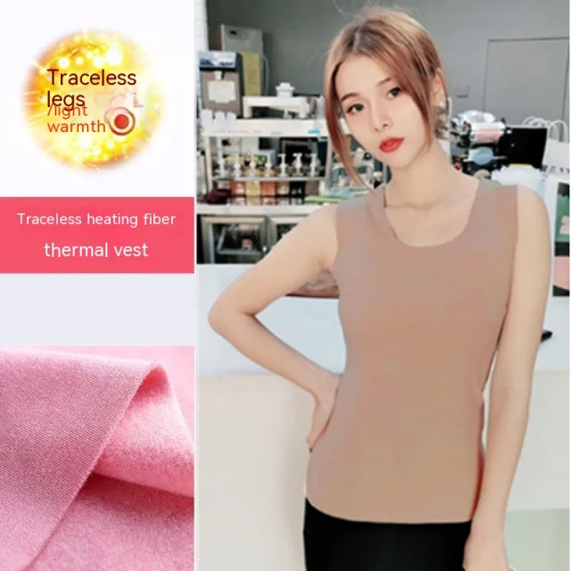Autumn And Winter Dralon Seamless Thermal Vest Women's Fleece lined Thin Slim Fit Thermal Clothes Camel - Shop at LoveMi