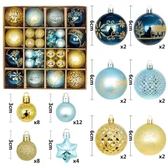 Painted Christmas Ball Paper Box Decoration Pendant - Blue Gold - View 1
