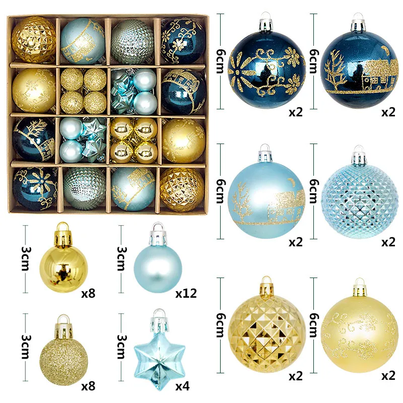 Painted Christmas Ball Paper Box Decoration Pendant - Blue Gold