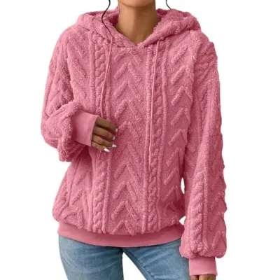 Flannel Hooded Loose Plush Coat - Skin Red