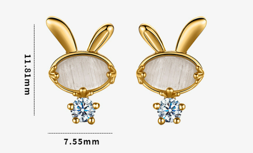 Pure Silver Opal Cute Rabbit Stud Earrings Women's Silver Jewelry Small Refined Grace